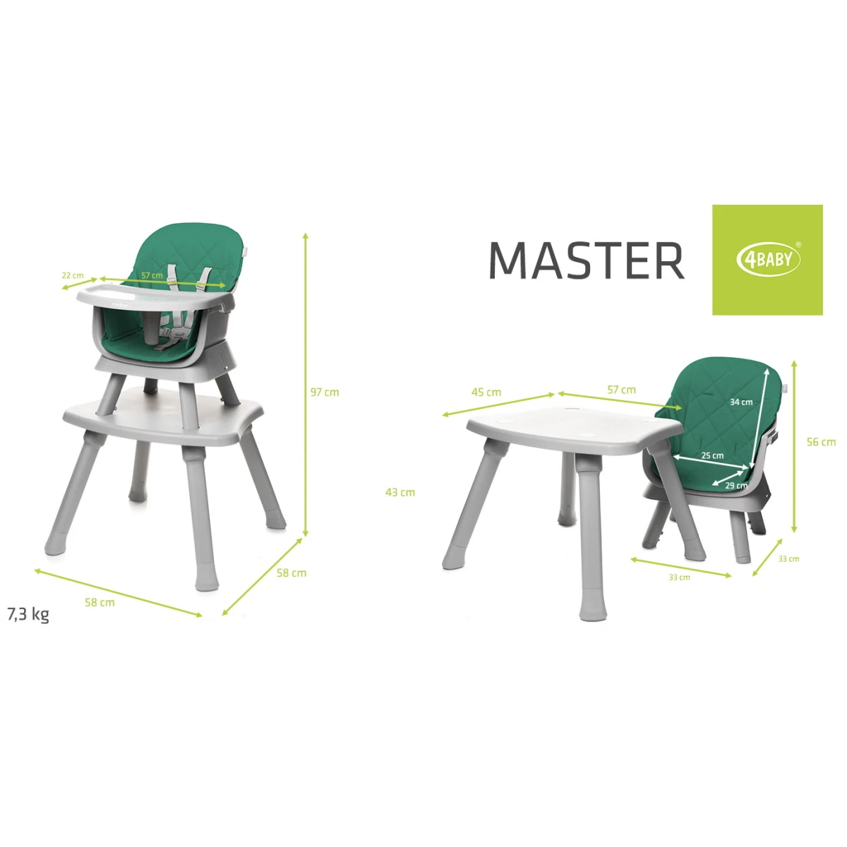 4Baby Master XXIII Green 6-in-1 Kinderstoel 15 4Baby Master XXIII Green 6-in-1 Kinderstoel - Afbeelding 15