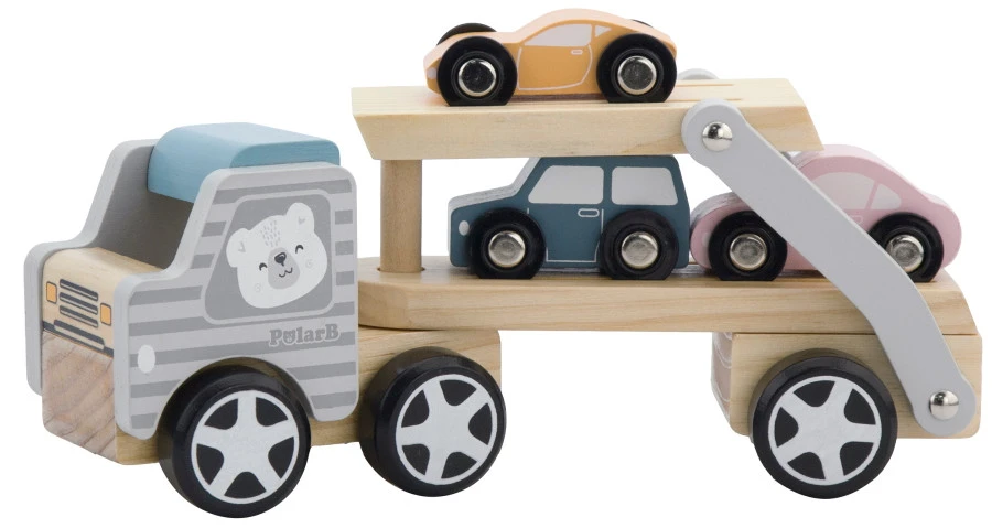 PolarB Houten Truck Met Oplegger Incl. 3 Auto's 44014 1 PolarB Houten Truck Met Oplegger Incl. 3 Auto's 44014