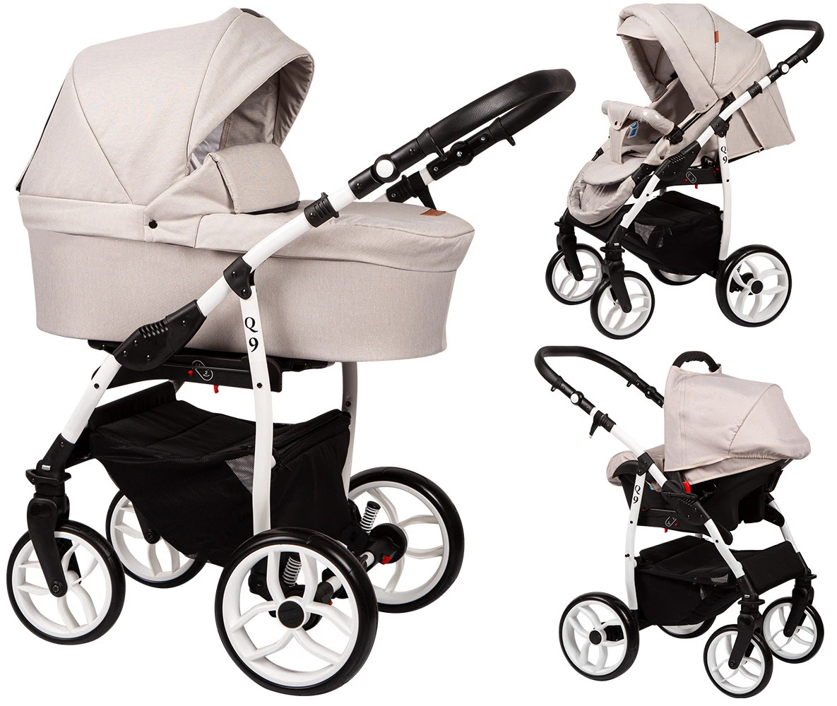 Baby Merc Q9 White/Beige Kinderwagen Incl. Autostoel Q9/197C 1 Baby Merc Q9 White/Beige Kinderwagen Incl. Autostoel Q9/197C