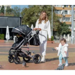 Cangaroo Gala Dark Grey/Silver 3-in-1 Combi Kinderwagen Incl. Autostoel. -Dolu Verkoopwinkel cangaroo gala black leather 3 in 1 combi kinderwagen incl. autostoel 1