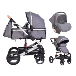 Cangaroo Gala Dark Grey/Silver 3-in-1 Combi Kinderwagen Incl. Autostoel.