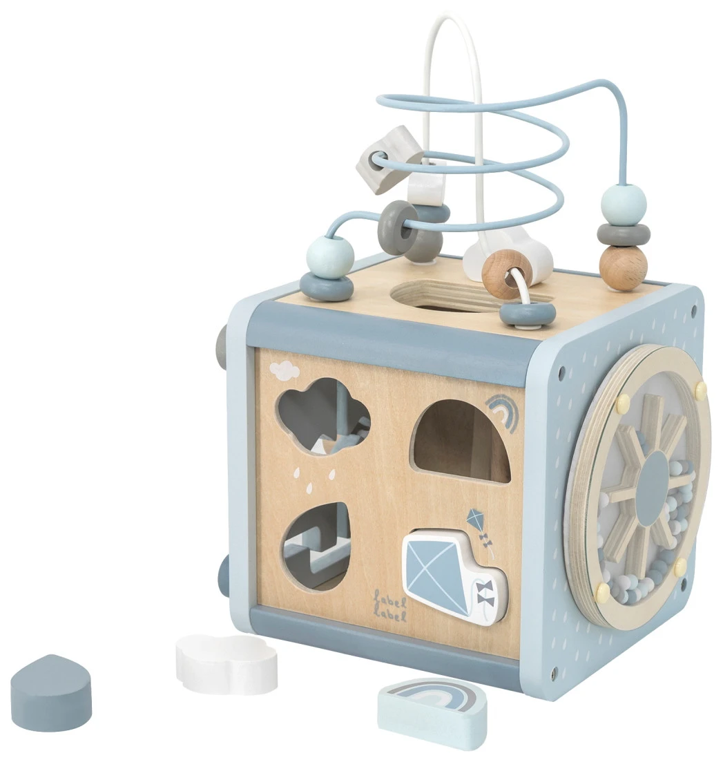 Label Label Blauw Houten Activiteitenkubus LLWT-34307 1 Label Label Blauw Houten Activiteitenkubus LLWT-34307