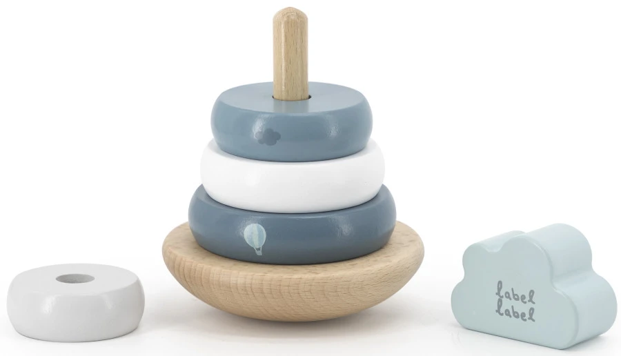 Label Label Blauw Houten Tuimelring Piramide LLWT-25255 2 Label Label Blauw Houten Tuimelring Piramide LLWT-25255 - Afbeelding 2