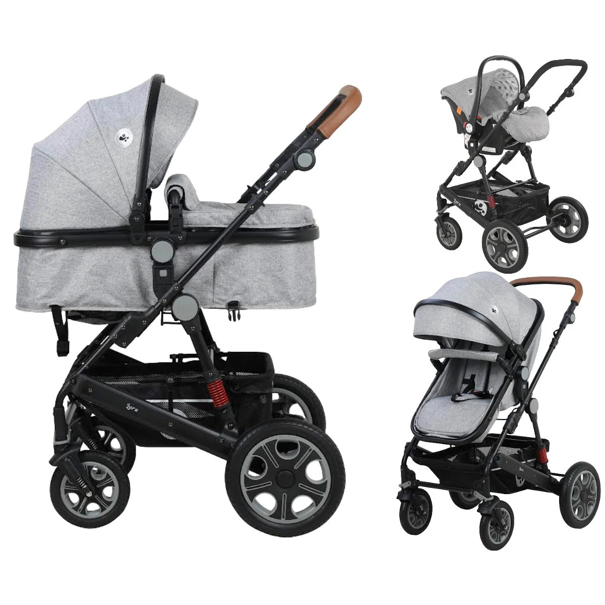 Lorelli Lora Cool Grey Elephants 3-in-1 Combi Kinderwagen Incl. Autostoel 1002128-2123D 1 Lorelli Lora Cool Grey Elephants 3-in-1 Combi Kinderwagen Incl. Autostoel 1002128-2123D