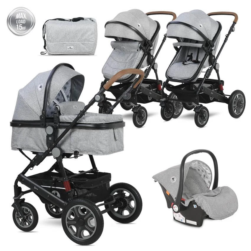 Lorelli Lora Cool Grey Elephants 3-in-1 Combi Kinderwagen Incl. Autostoel 1002128-2123D 2 Lorelli Lora Cool Grey Elephants 3-in-1 Combi Kinderwagen Incl. Autostoel 1002128-2123D - Afbeelding 2